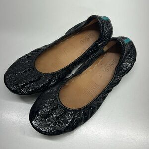 Tieks Ballet Flats Slip On Shoes Croc Patent Leather Obsidian Black Blue Size 7